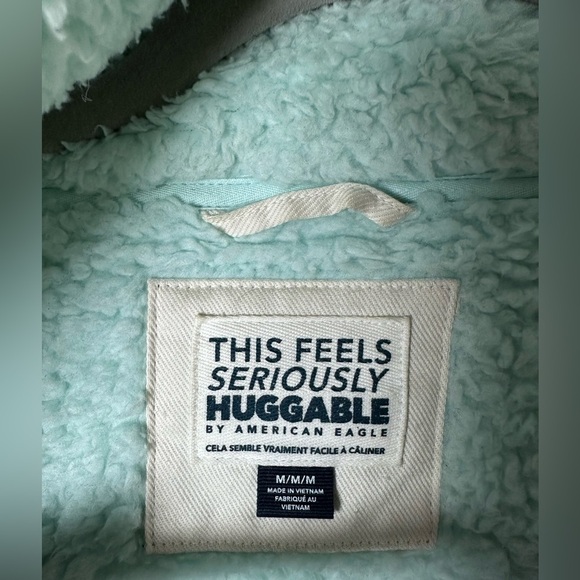 American Eagle Mint Green Sherpa Fleece Jacket Women’s Medium Zip Up Huggable - Picture 6 of 8